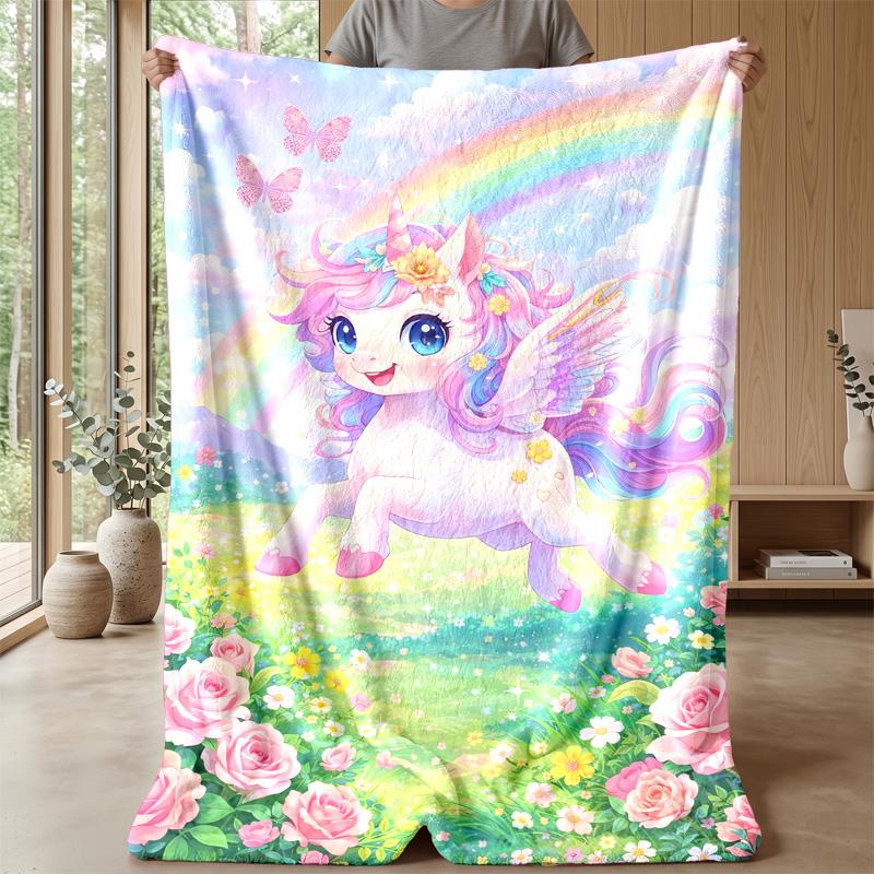 Unicorn Rainbow Fantasy Theme blanket Lightweight Warm Flannel Blanket Decorative Throw Blanket for Home Decoration