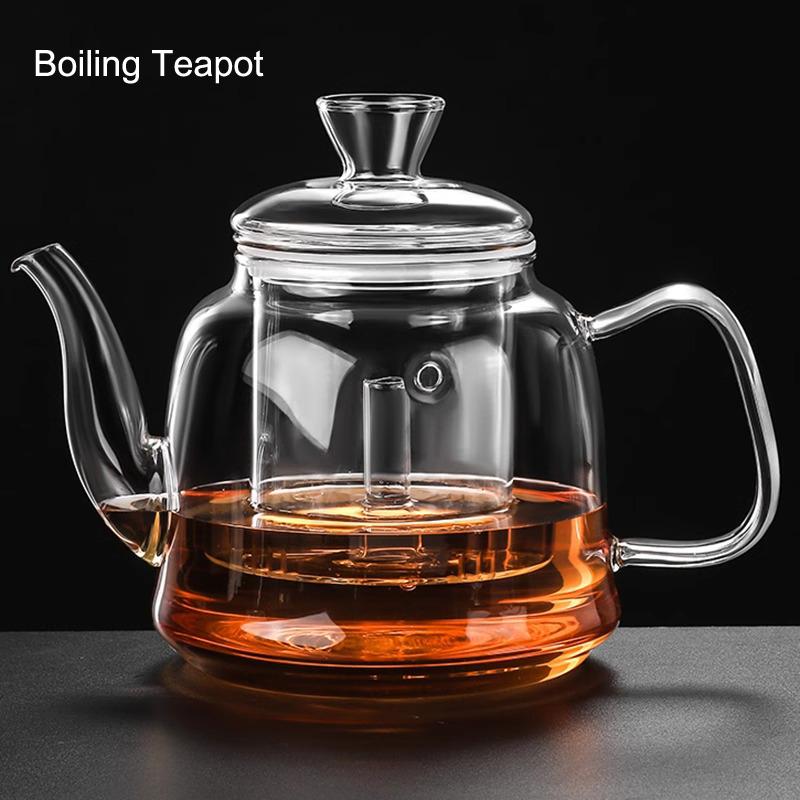 HMLOVE Heat Resistant Glass Teapot Steamed & Boiling Kettle Tea Infuser Filter High Borosilicate Chinese Teawear Pot 1200ml