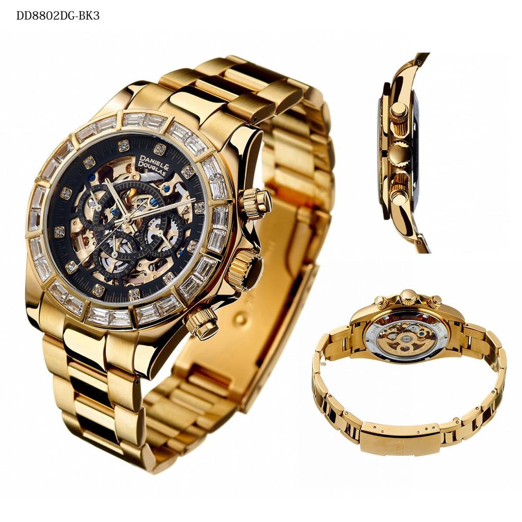 Автоматические часы Daniel & Douglas DD8802DG-BK3, золото и черный, мужские механические часы с автоподзаводом