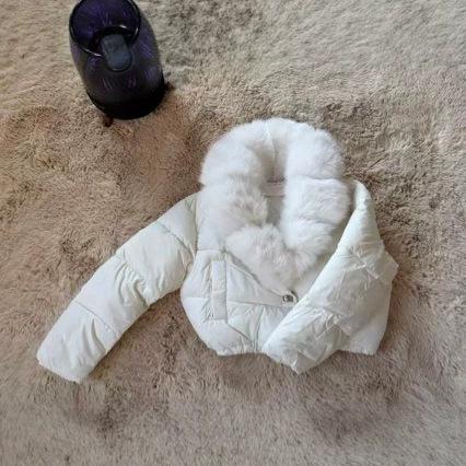 Spot winter new short fashion warm down cotton clothes foreign style European and American fur collar jacket women