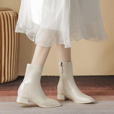 Зимние женские теплые ботильоны модные квадратные носки женские элегантные квадратные низкие каблуки короткие ботинки женские роскошные ботинки челси