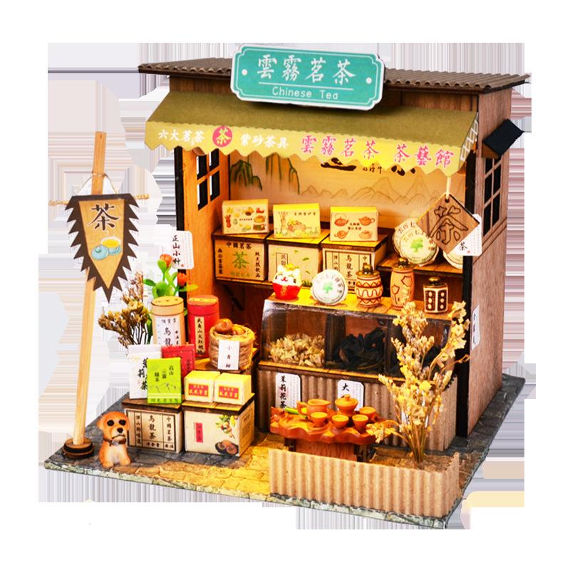 Chinese Retro Style Diy Hut, Wooden Hand-Assembled Building Street View Model House Creative Gift