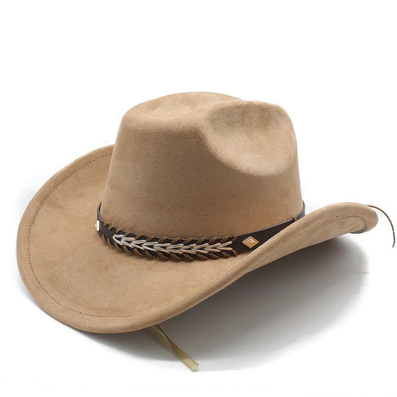 Suede Jazz Top Hat Women'S Brim Suede One-Word Top Men'S Ladies Cowboy Hat Felt Hat