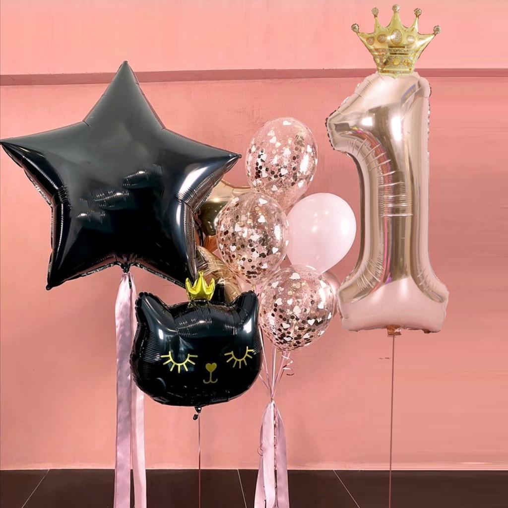 12 шт., набор воздушных шаров в виде короны и кота из розового золота, металлические латексные воздушные шары с пятиконечной звездой и блестками для украшения вечеринки на день рождения