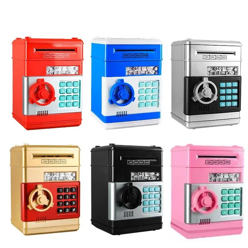 Children's ATM Safe Automatic Mini Piggy Bank Fall-proof Safe Coin Deposit Bank Anti-theft Counter Code Key Lock Toy Gifts