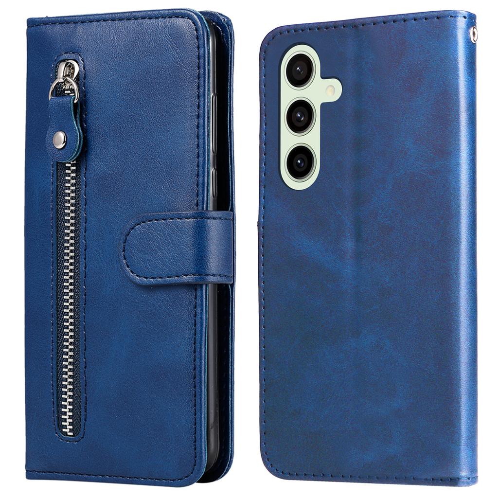 For Samsung Galaxy S24 FE Case PU Leather Stand Phone Cover with Zipper Pocket