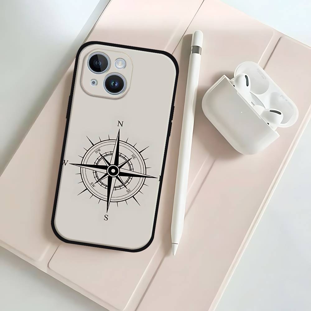 Модный винтажный чехол для телефона с компасом, черный, подходит для IPhone 17,16,15,11,13,14 Pro Max,Plus,X,Xr,Xs Max,13Mini