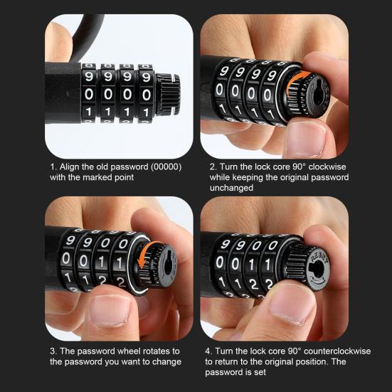 Bike Cable Combination Lock 4-Digit Password Anti-theft Bicycle Lock Long-lasting Cable Lock with Alloy Core for MTB Road Bike