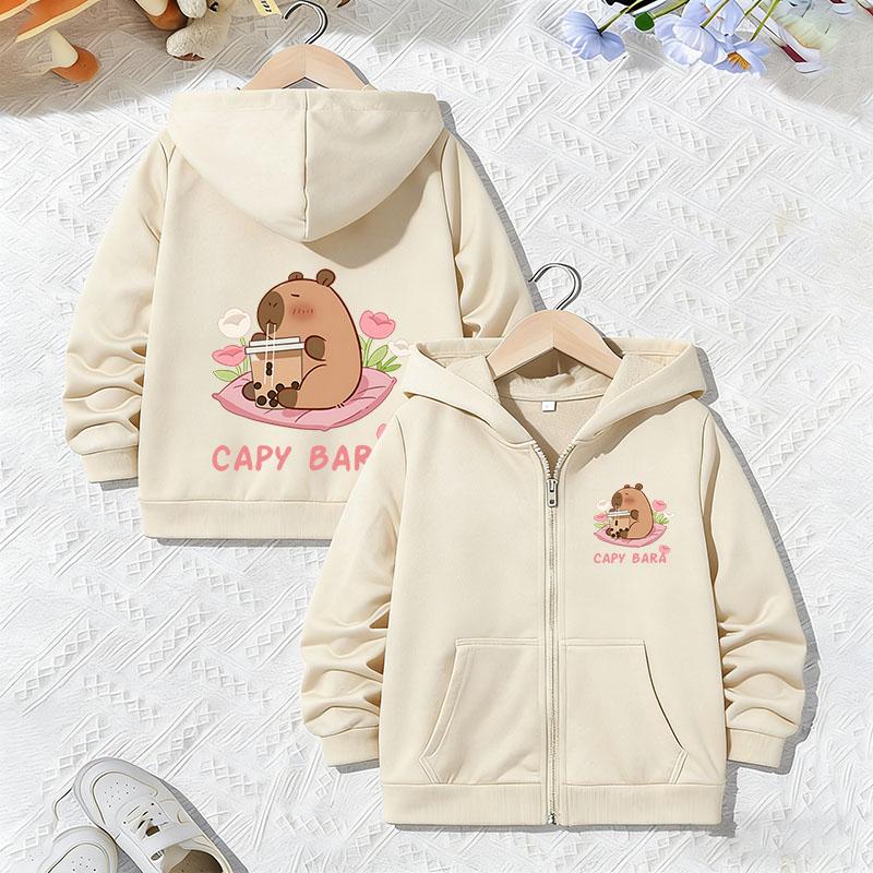 Sweatshirts Stylish Hoodie Capybara Jacket for Boys Girls Zipper Spring and Autumn Trendy Manga Cartoon Zip Up Kids