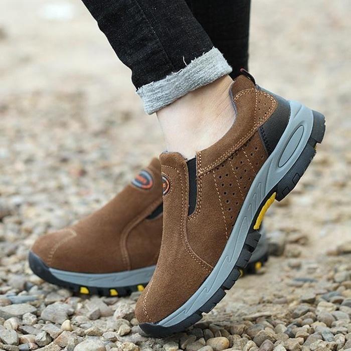 Дышащая защитная обувь из коровьей кожи. Нескользящая рабочая обувь со стальным носком. Прочная походная обувь.