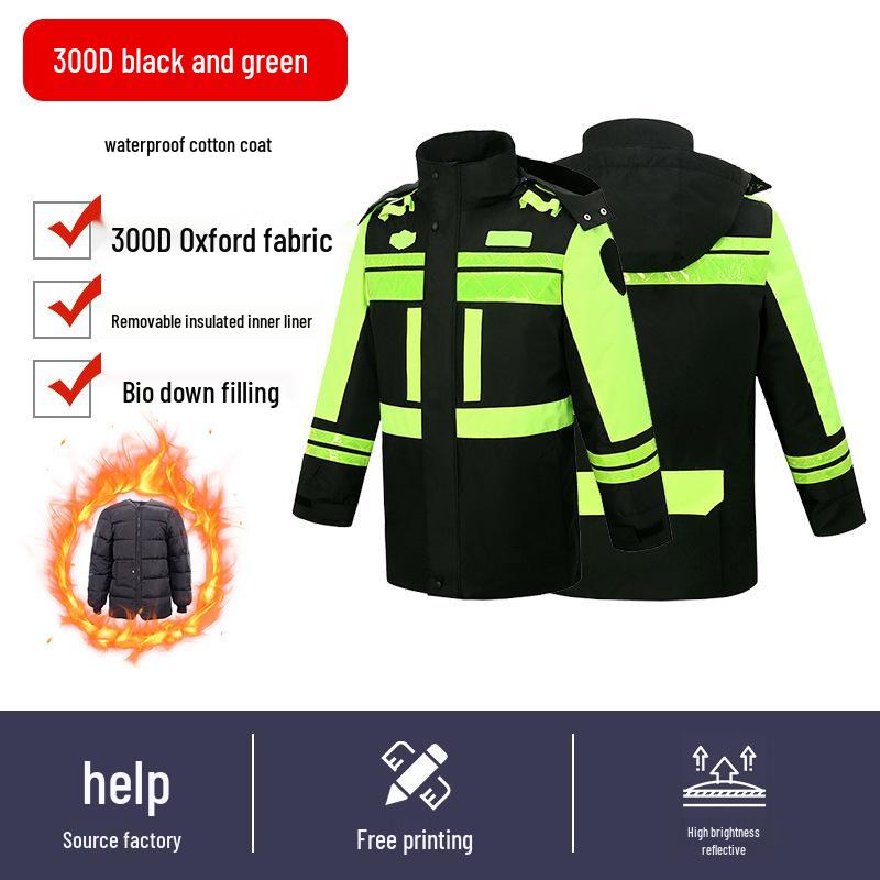 Светоотражающее зимнее дождевик для дорожной службы - Толстая подкладка для защиты от холода