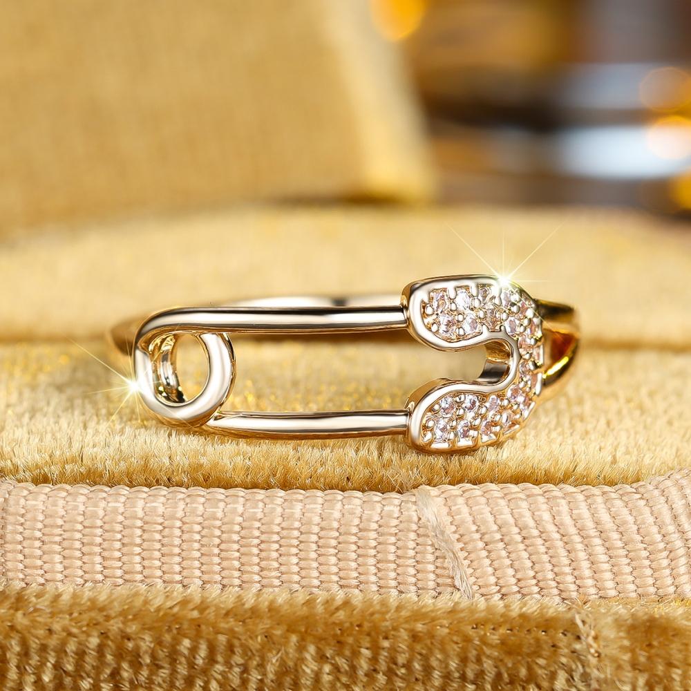 Креативные кольца-скрепки золотого цвета для женщин, циркониевые свадебные помолвочные украшения в подарок