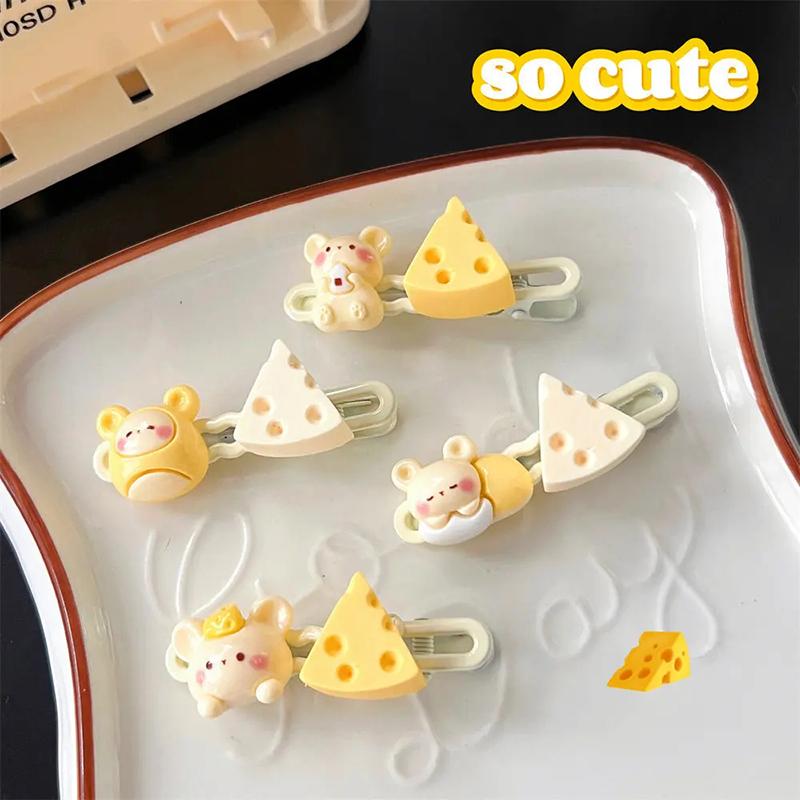 Мультяшная молочно-желтая заколка для волос с сыром и мышкой, женская милая и свежая универсальная челка на лбу для девочек, сломанная заколка для волос, головной убор