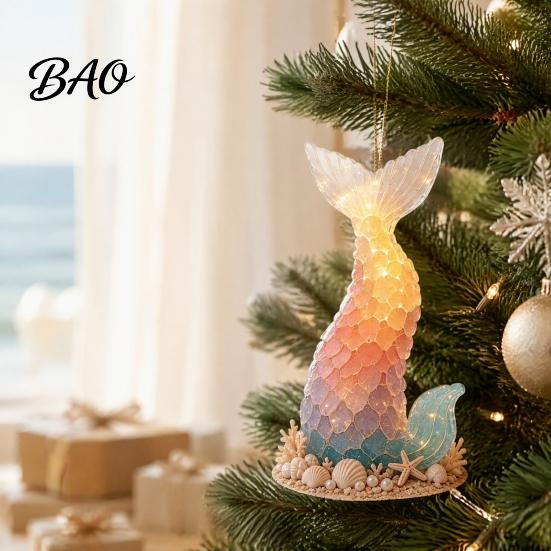 Custom Tree Ornaments Ocean Theme Christmas Ornaments, 2D Flat Acrylic Hanging Decor with Sea Animal Special Designs, Holiday Decorations for