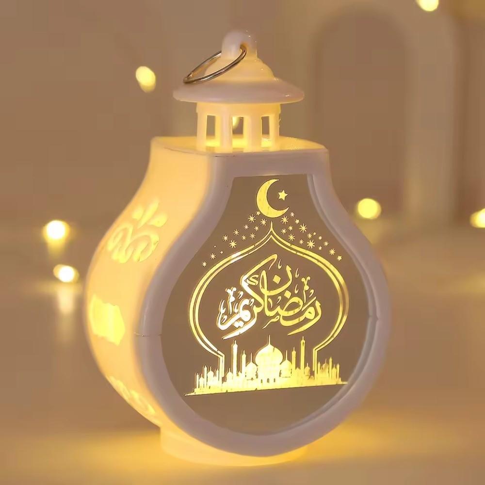 New Eid Mubarak Moon Ramadan Decoration LED Lantern Plastic Handheld Moon Lantern Castle Lights Islamic Party Decoration
