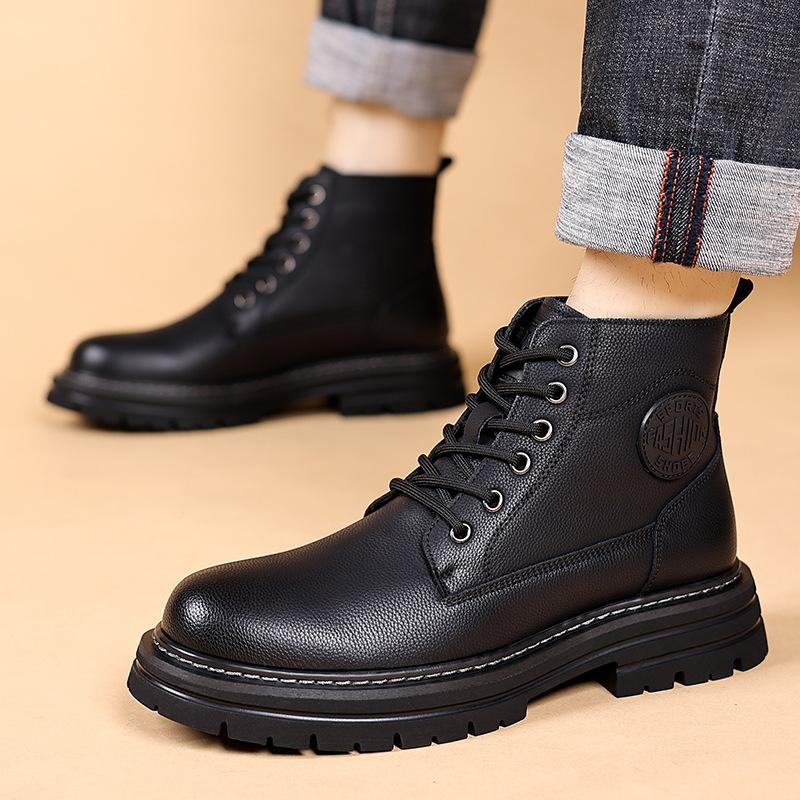 2025 New High-top Thick-soled Men's Boots British Style Trend Martin Boots Men's Warm and Velvet Tooling Boots