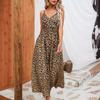 Fashion Leopard Print Suspender Dress Women Summer V Neck Elegant Loose High Waist Casual Midi Dresses Female Simple Women's Clothing