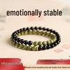 Black Obsidian & Green Sandalwood Tibetan Double-Loop Bracelet, Five Elements Balancing Beads for Emotional Stability