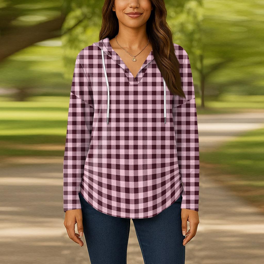 Женские модные толстовки с капюшоном V-образным вырезом с длинным рукавом и цветочным принтом на шнурке, повседневные свободные пуловеры