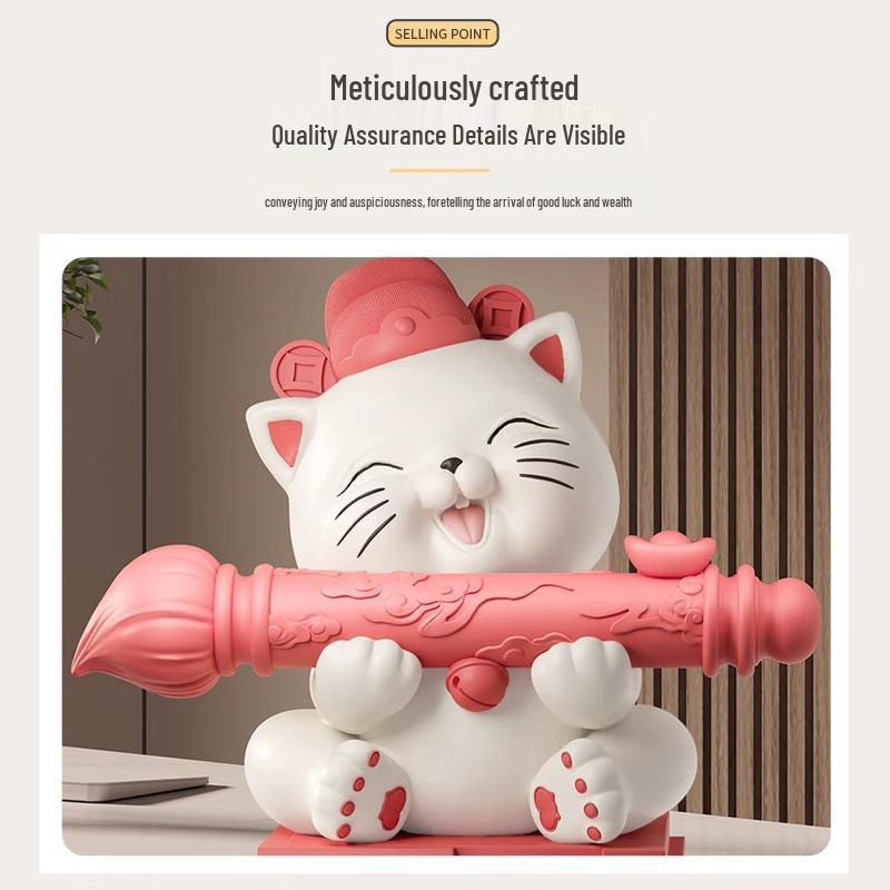 Large Chinese Style Fortune Cat Figurine - Ideal for Housewarming, Office Decor, or Reception Area