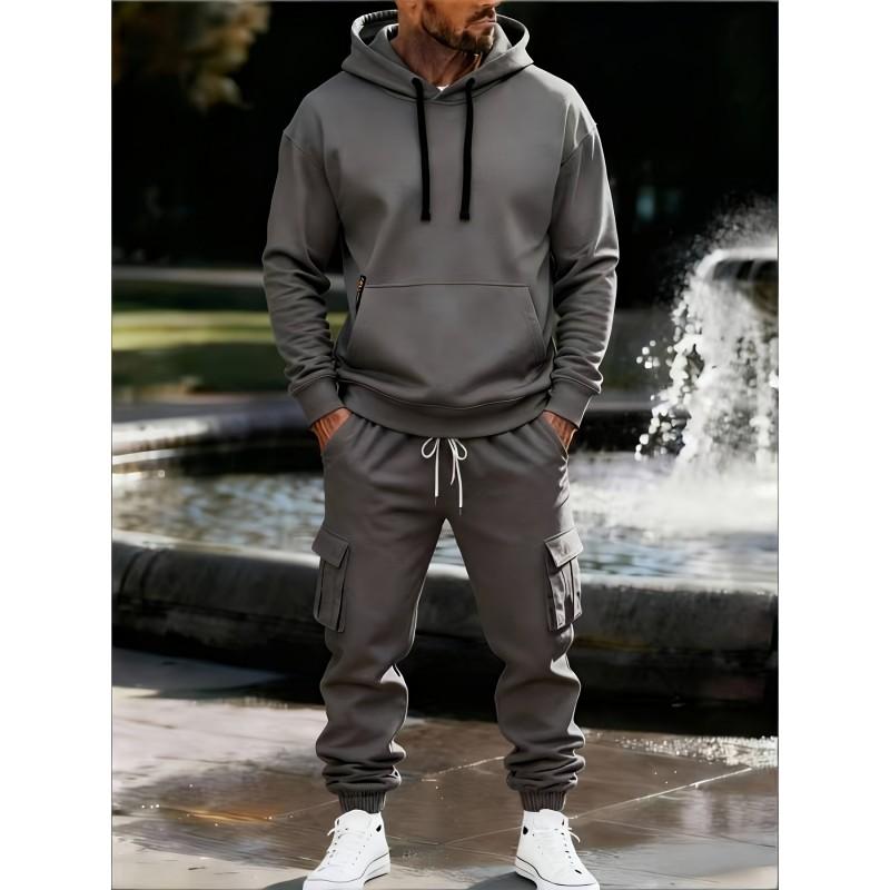 Mens Fleece Hoodie Tracksuit Set Casual Winter Jogging Suit