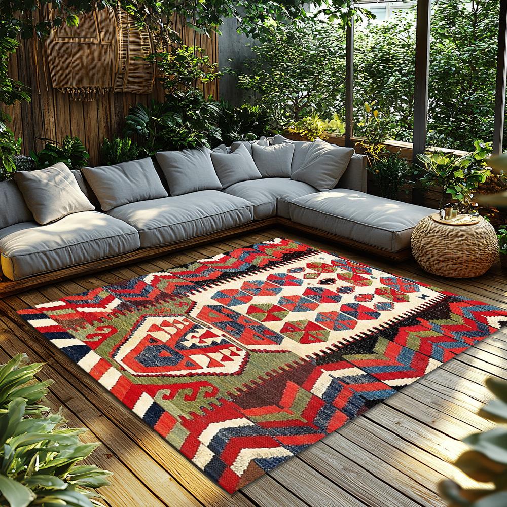 Vintage Persian Area Rug Bohemian Carpet Non-Slip Floor Mat Living Room Decor Home Accent Kilim Pattern Tribal Design Modern Sty