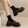Women's  New Thick Sole British Style Loafer Mary Jane Height Increase Slip On Casual Fashion Loafers Leather Shoes