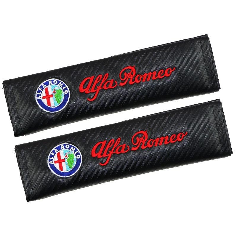 Car Stickers For Alfa Romeo 2Pcs Car Seat Belt Cover Shoulder Pad Auto Accessories For Alfa Romeo Giulia Stelvio Giulietta 156 1