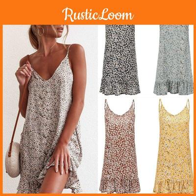 Женский бохо сарафан без рукавов с V-образным вырезом, цветочным принтом, из премиальной смесовой хлопковой ткани