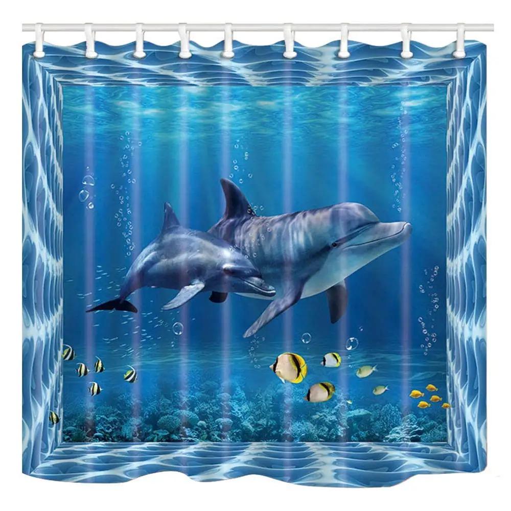 Cute Cartoon Dolphin Curtains Grommet Light Filtering Window Print Pattern Sea Animal Theme Curtain Bedroom Living Room 2 Panels