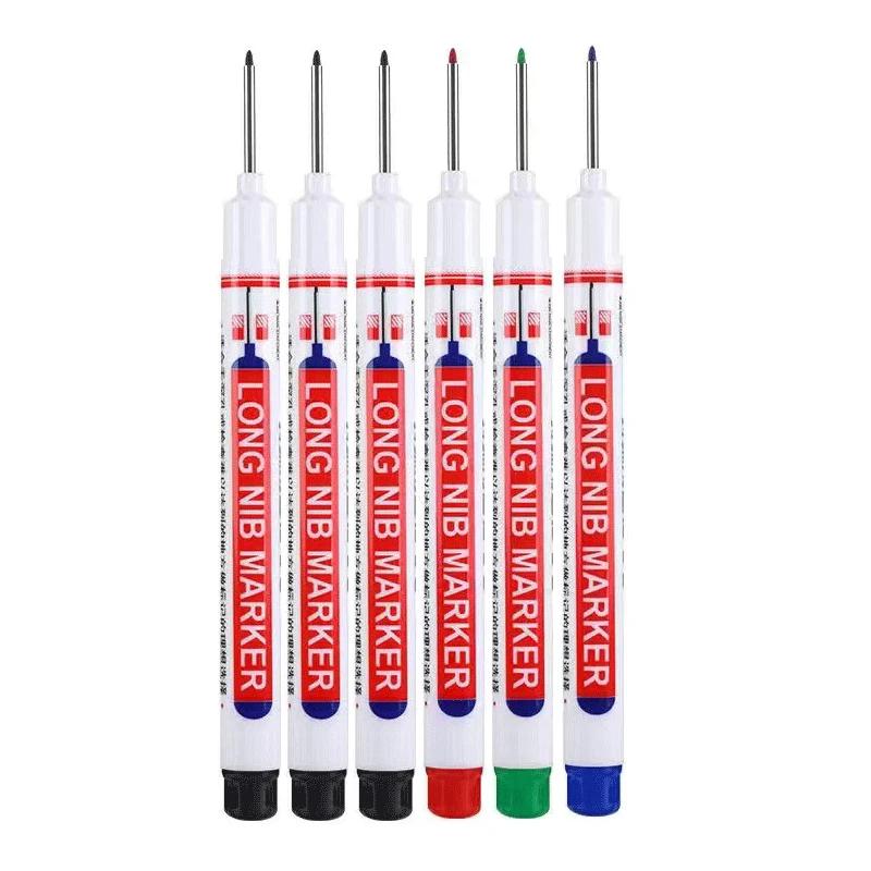 6Pcs/Set 20MM Long Nib Markers Deep Hole Head Four Color Waterproof Marker Pens For Woodworking Metal Marker Tools Art Supplies