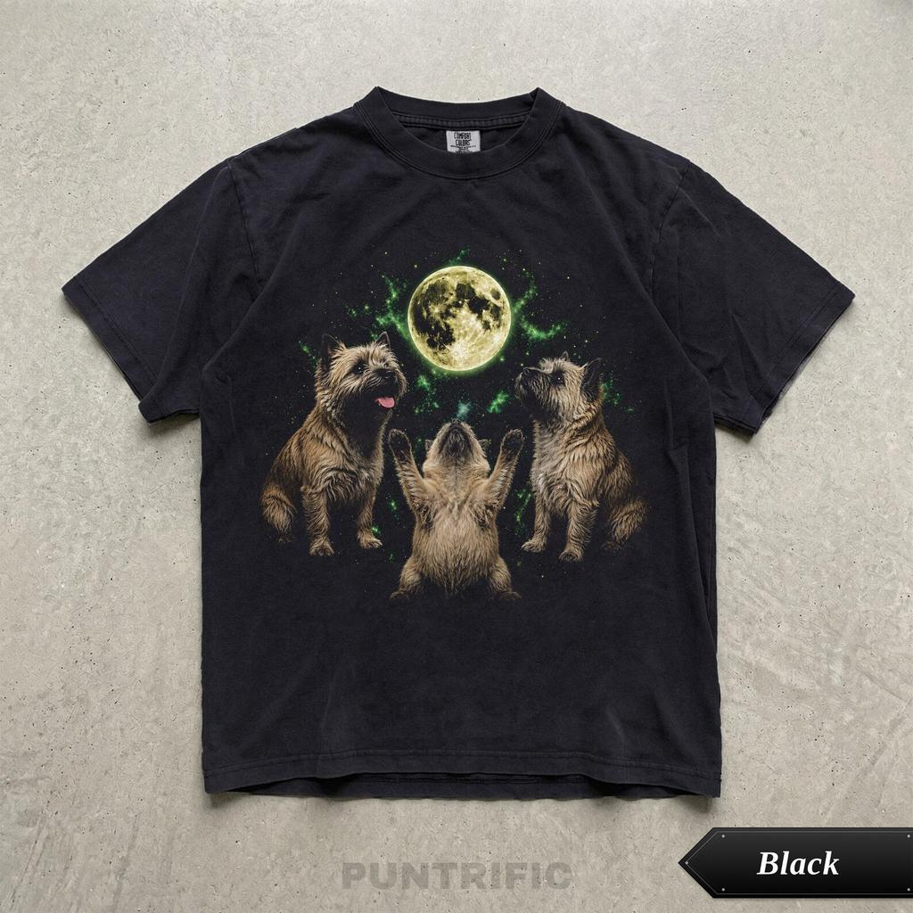 Three Cairin Terrier Dogs Vintage Graphic TShirt, Comfort Colors® Dog Mom Gift, Funny Pet Owner, Celestial Full Moon, Pet Lover Tee