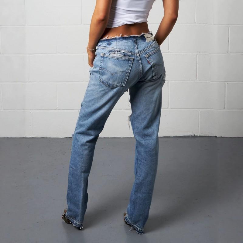 Washed Distressed Raw Hem Jeans Y2K Low Rise Straight Leg Denim Pants Women