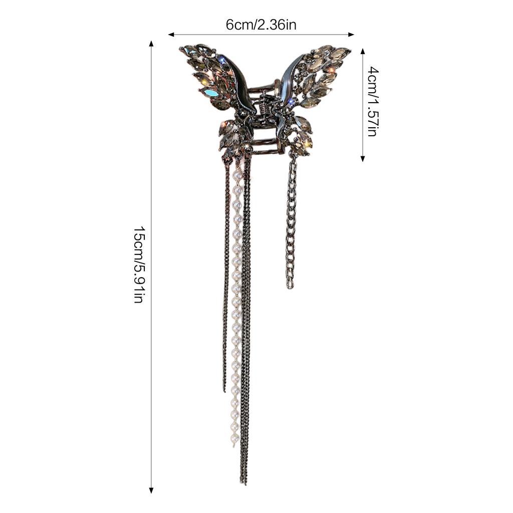 Zircon Butterfly Tassel Hair Clip with Wide Metal Grip for Women Elegant Alloy Statement Hairpin for Parties Weddings and Daily Wear