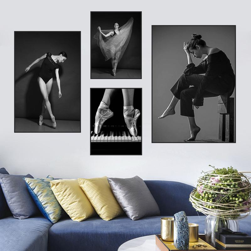 Элегантная балерина, черно-белый художественный постер, модная балетная девушка, винтажная картина, украшение для гостиной, спальни, дома, стены HD0073