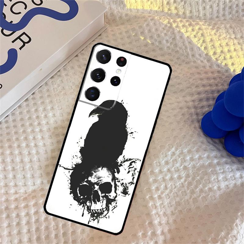 Crow Raven Dark Skull Phone Case For Samsung Galaxy S24 S25 Ultra S9 S10 S20 S22 S21 Plus S23 FE Portector Cover