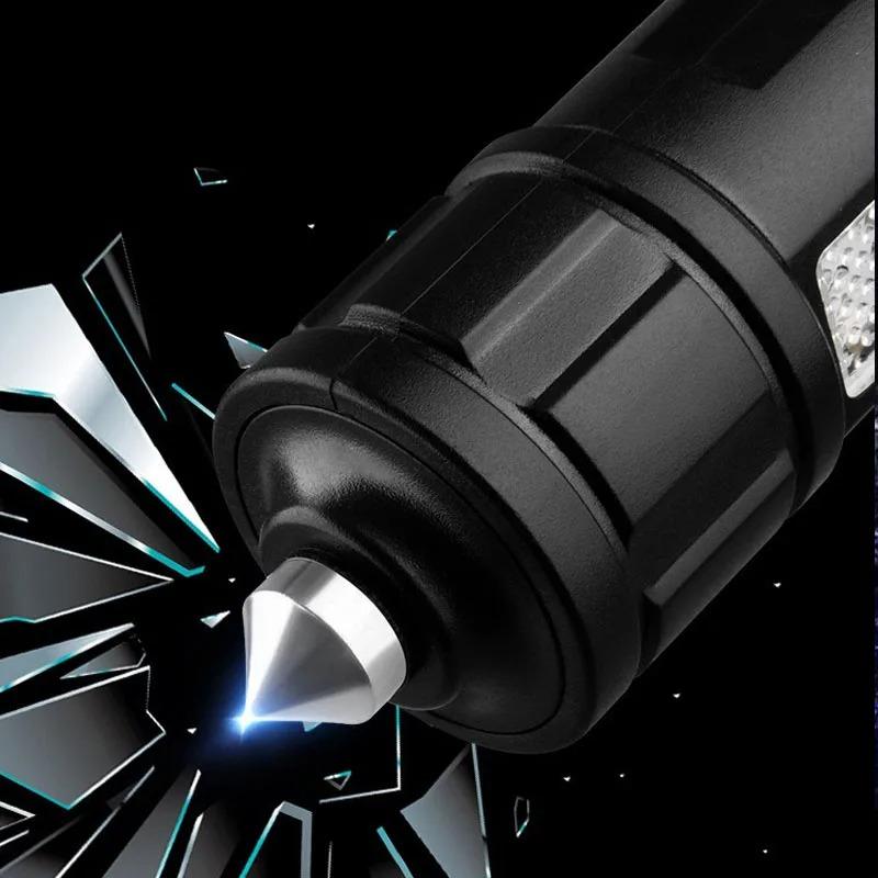 Мощный фонарик для кемпинга, рыбалки, с телескопическим зумом, встроенным аккумулятором, крючком и молотком для разбивания окон