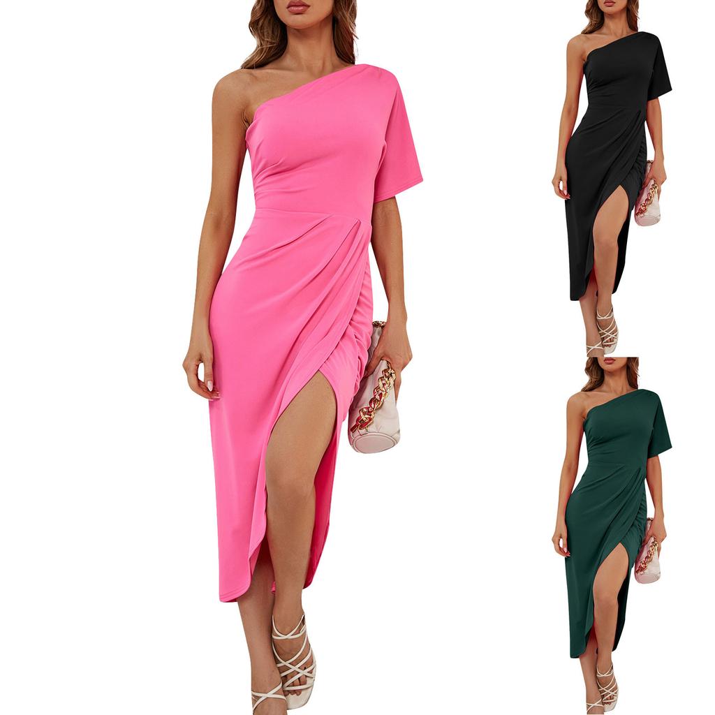 Женские летние однотонные сексуальные сексуальные платья нестандартной формы на одно плечо