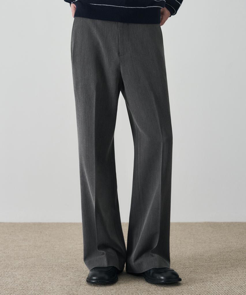 DRAW FIT Herringbone French Flare Slacks [Grey]