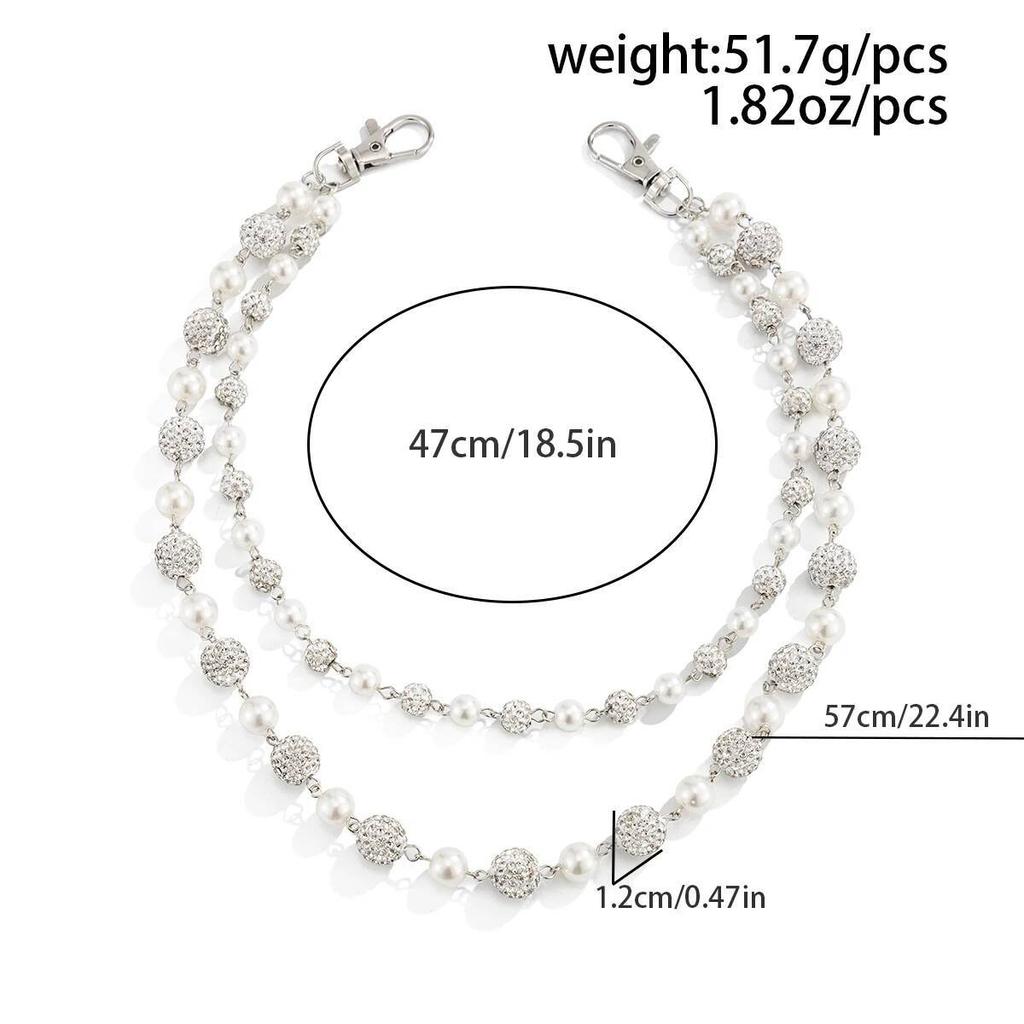 Ingemark Punk Double Layer Acrylic Beads Rhinestone Pants Chain Men HipHop Imitation Pearl Trouser Jeans Chain Keychain Jewelry