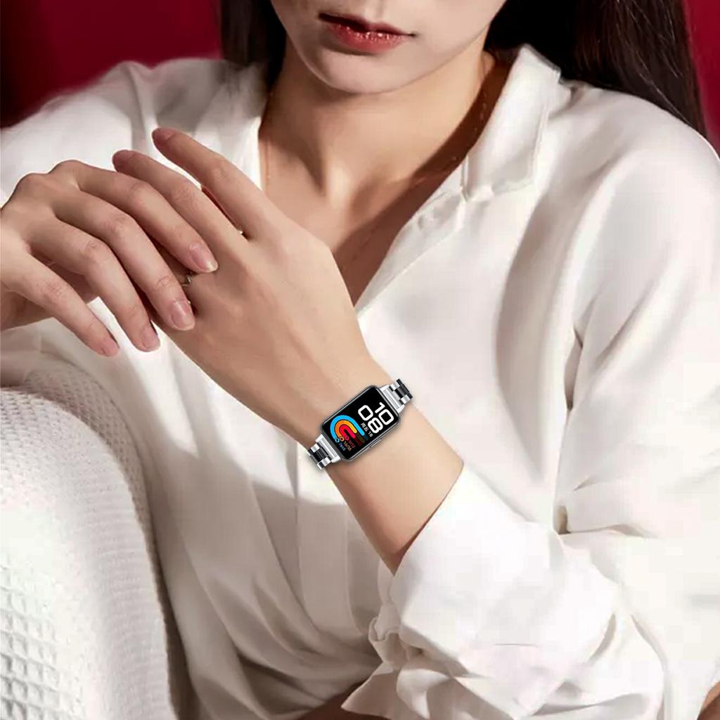 Colored Watch Band for Huawei Band 10/9/8 Stainless Steel 3-Bead Metal Strap