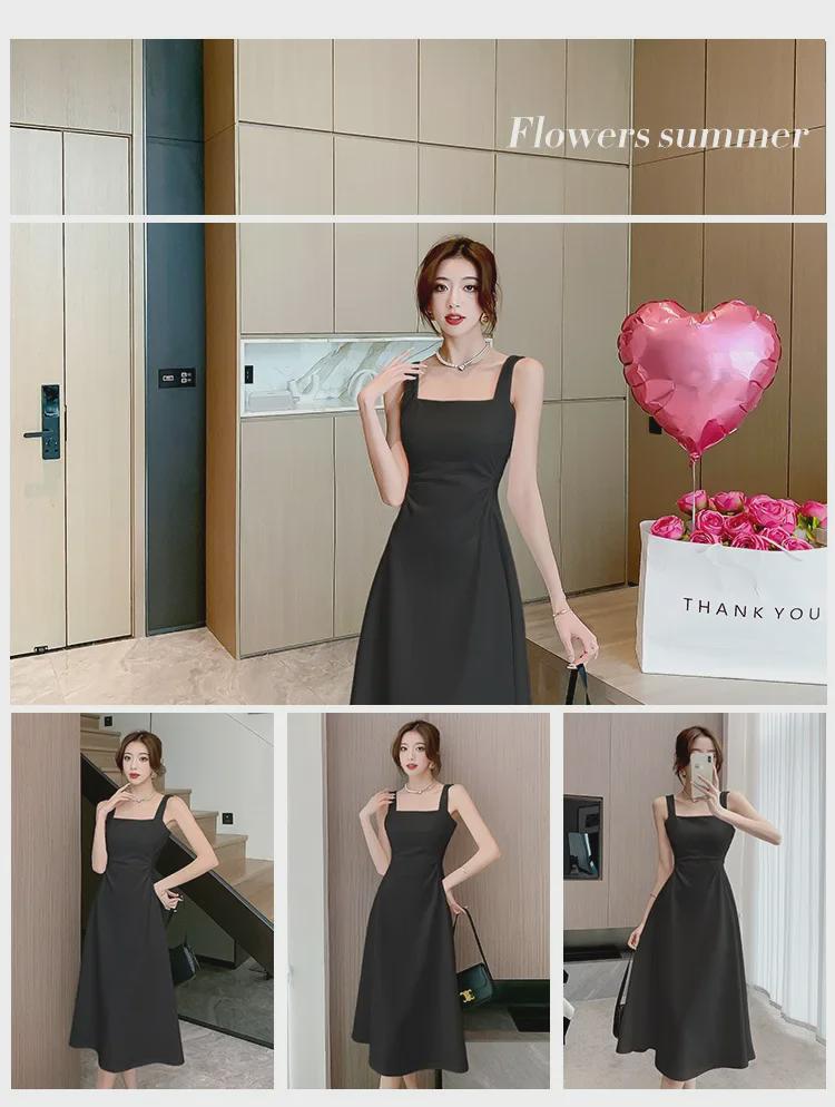 Women's Elegant Black & White French Suspender Dress - Summer/Spring Slim Fit