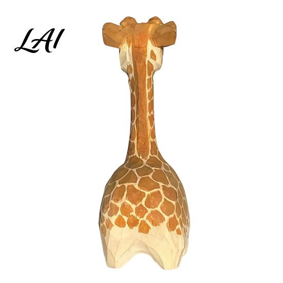Natural Style Animal Ornaments Wooden Giraffe Figurine Cute Cartoon Ornament Minimalist Hand Carved Sculptures Statue Hand-Painted Decor