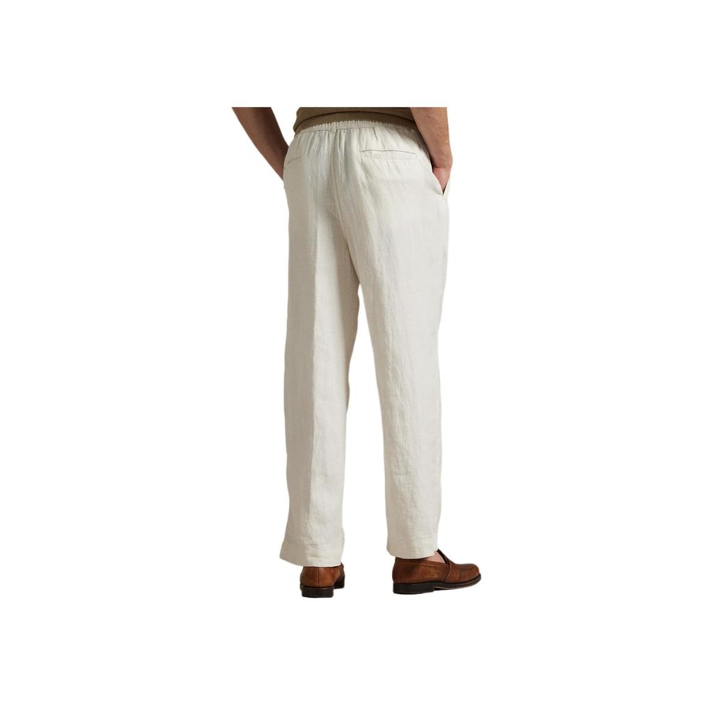 Polo Ralph Lauren Solid Pleated Linen Long Casual Pants Men Bottoms Cream 710971941-002