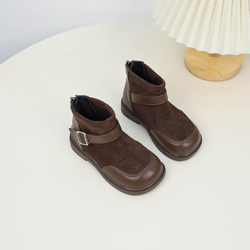 Новые зимние детские ботильоны, черные, в стиле пэчворк, модные хлопковые ботинки для девочек, нескользящие, короткие, универсальные, детские, повседневные, кожаные ботинки