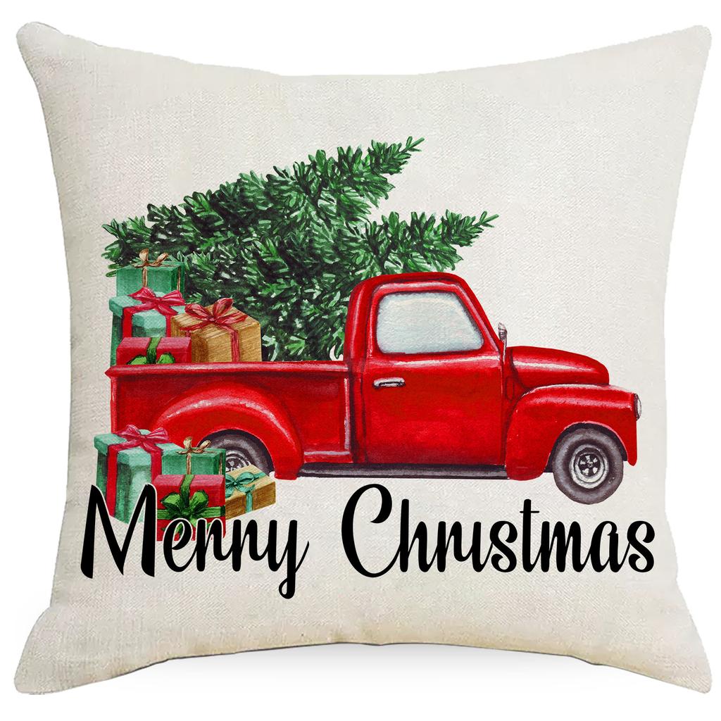 Christmas Themed Linen Throw Pillowcase Home Textile Decorative Square Sofa Cushion Cover Digital Print Waist Pillow Seat Covers