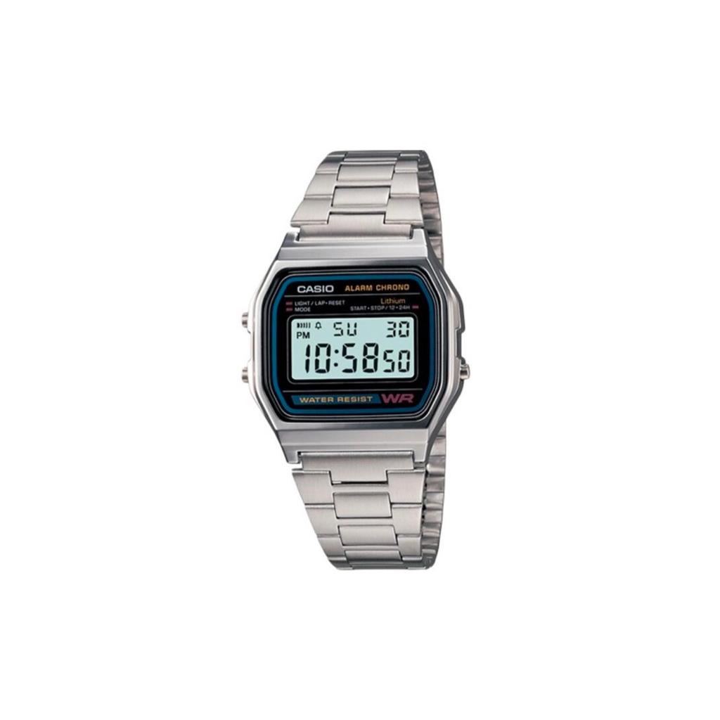 Casio Часы с кварцевым механизмом, кожаным ремешком, зеленым циферблатом, унисекс, A158WA-1(Часы1100--)