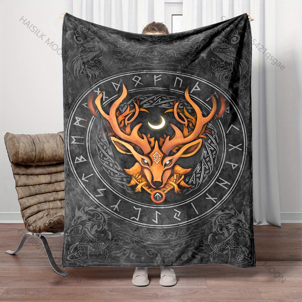 1PC Norse rune stag crescent totem Print Adult Children Warm Blankets Home Travel Car Soft Comfortable Suitable for all seasons