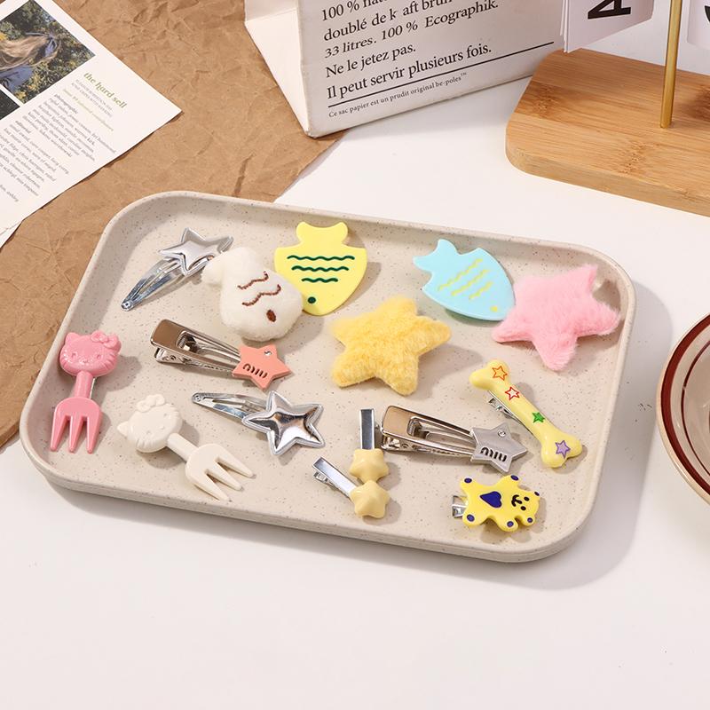 15 шт./компл., милая заколка для волос для девочек-студенток, плюшевые звездочки, милая рыбка, сушеная заколка для волос, челка, боковая заколка