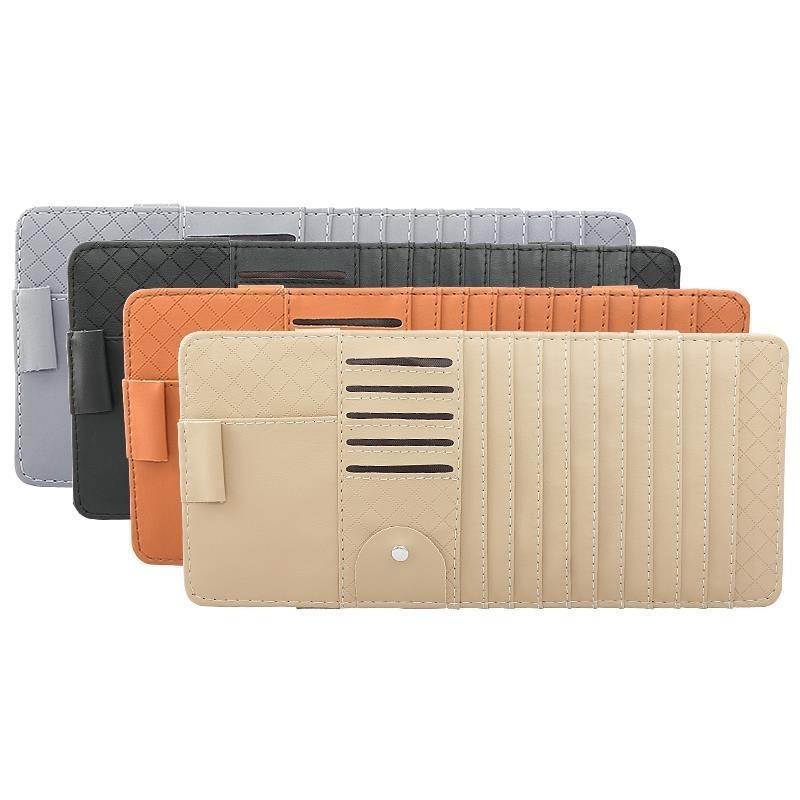 Car Sun Visor CD DVD Holder Bag Disc PU Leather Sunshade Sunglasse Pen Clips Card Storage Case Organizer Multi-Pocket Pouch Bag